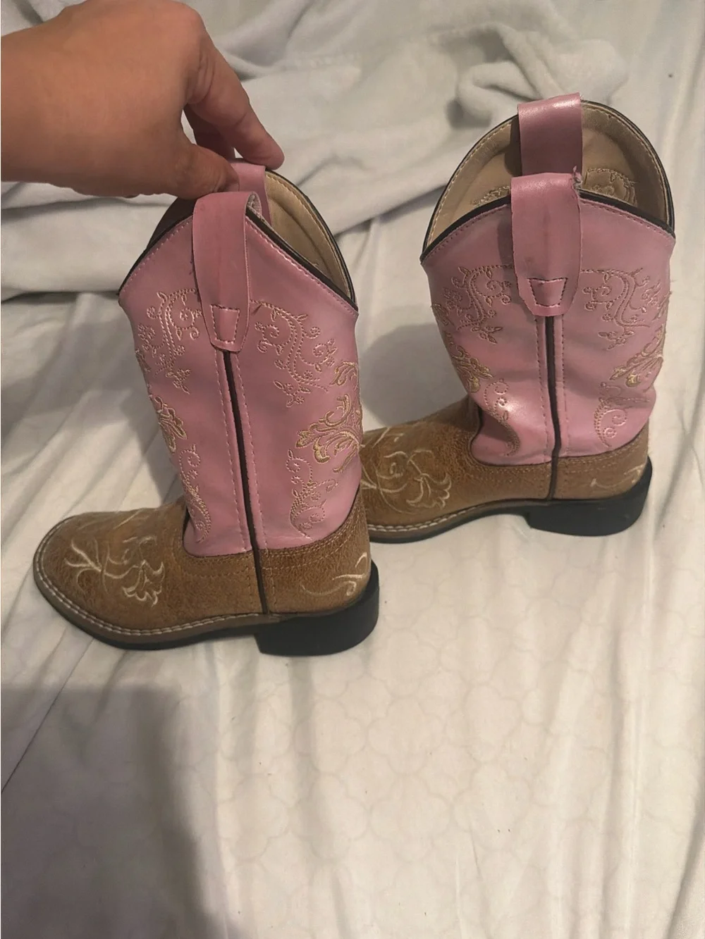 Old West Pink & Brown Girls Western Pull-On Boots